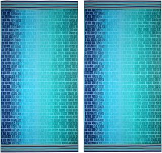COTTON CRAFT Oversized XL Beach Towels 2 Pack 39x68 Blue Tiles 100% Cotton 450 GSM Plush Soft Absorbent