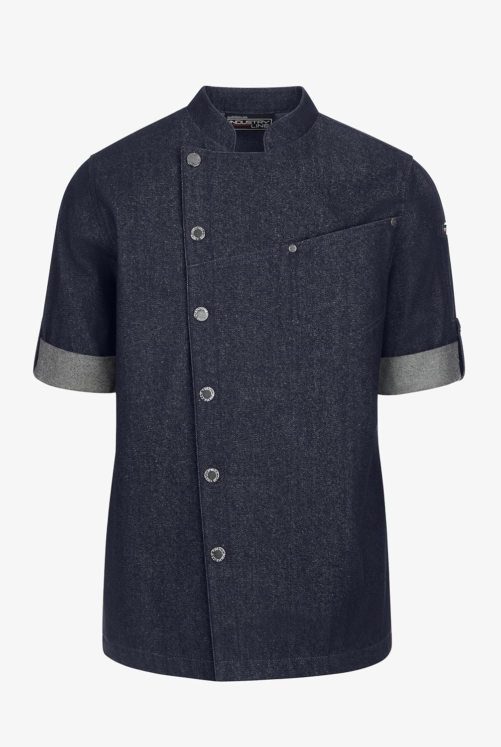 Men's Asymmetrical Denim Chef Coat - Mesh Side Panels, 100% Cotton, Professional Kitchen Uniform for Executive Chefs