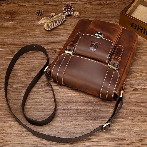 Miniatura 6 de LUKZIJAES Bolso de hombro de cuero para hombre, bandolera cruzada para trabajo, vintage, ajustable, para viajes, negocios, hombres
