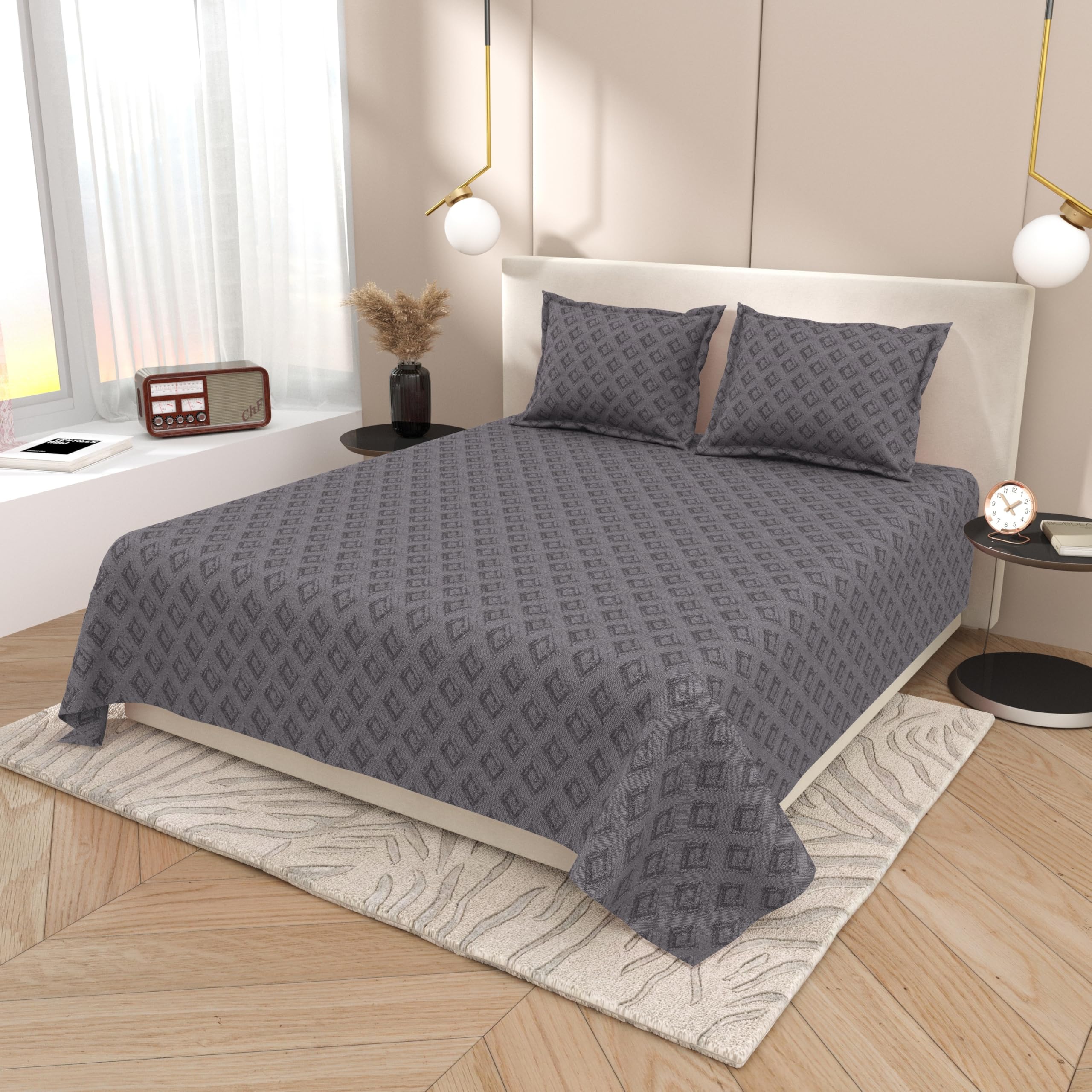 INDRA'S Pure 100% Cotton 180TC King Size Bedsheet with 2 Pillow Covers (108 X 108 Inch | 9 ft X 9 ft,Dark Purple)-image-41