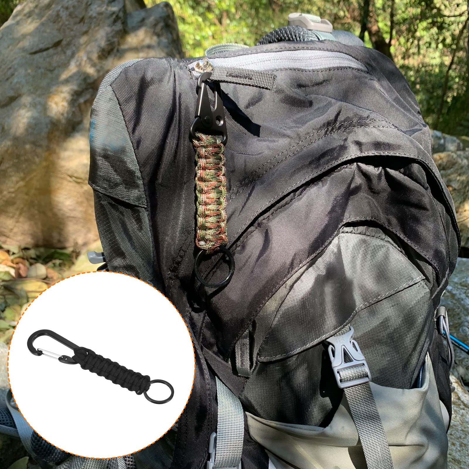 PATIKIL Llavero De Paracaídas, Cordón Trenzado, Clip Para Llaves, Anillos D, Cinturón De Cuero, Llaveros De Supervivencia Para Llaves, Hombres