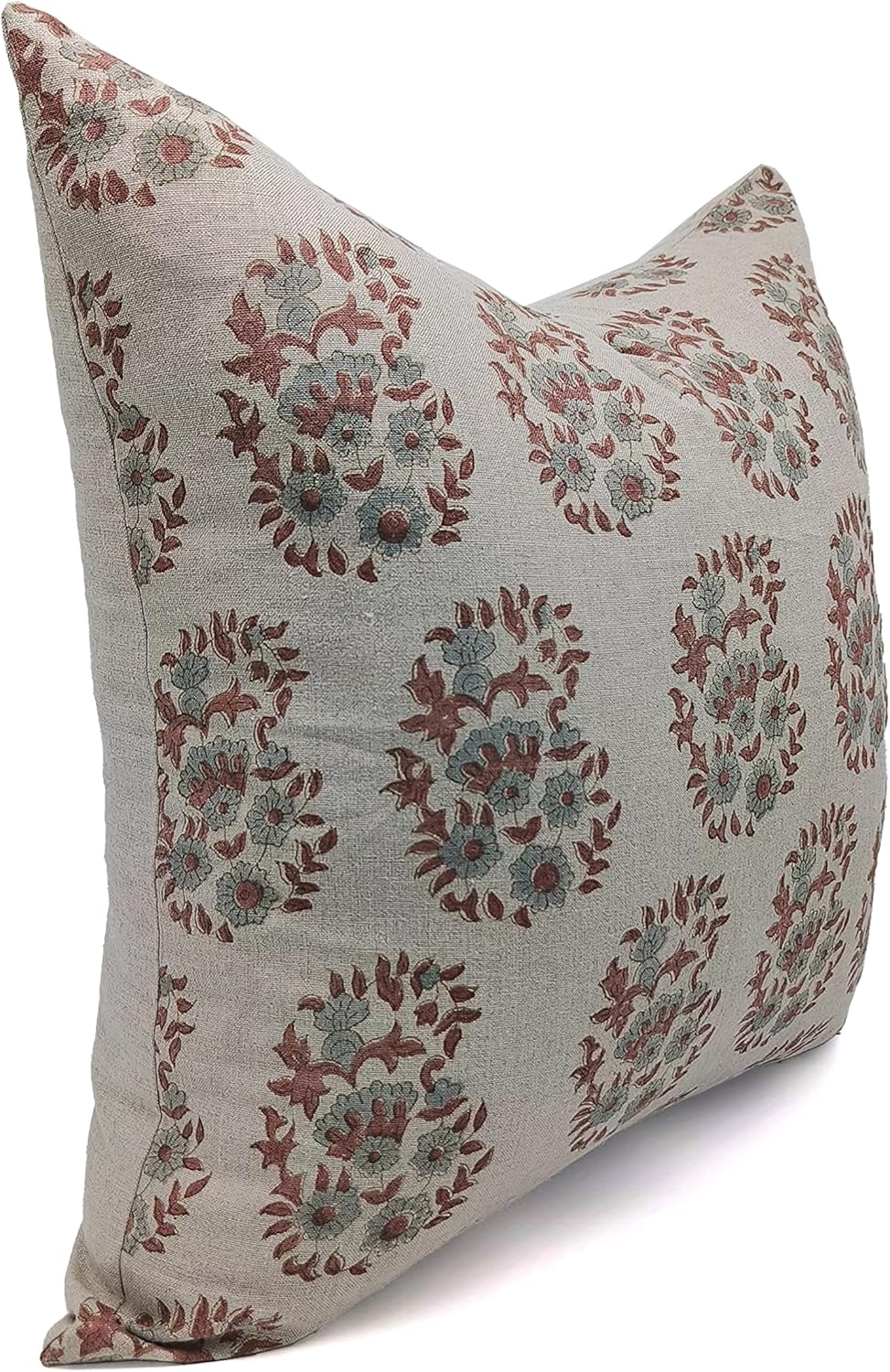 Artistic Handmade Rust Brown Block Print Pure Linen 14x20 Inch Throw Pillowcase Cushion CoverDecorative for Bedroom, Living Room, Sofa & Couch,Outdoor-Anar Kali