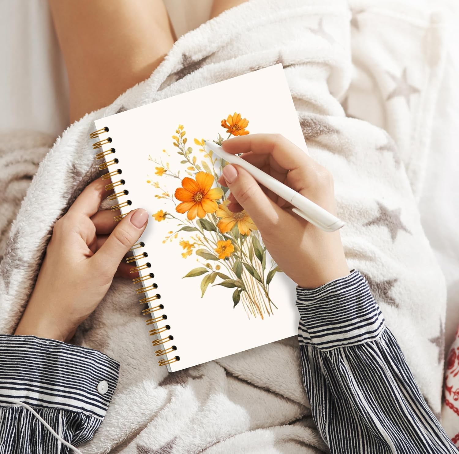 JWVK Rustic Orange Floral Spiral Notebook, Cottagecore Wild Flower Botanical Notebooks for Note Taking, Wildflowers Bouquet Journal for Women, 5.5x8.3 Inch image 5