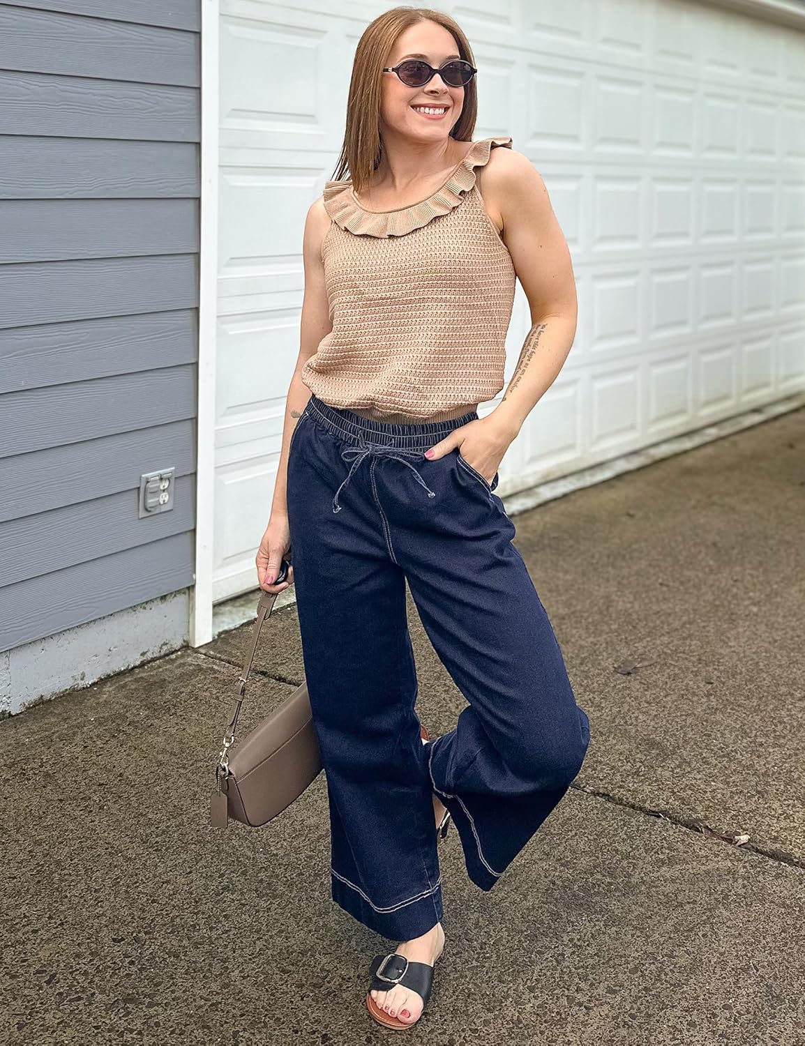 luvamia Wide Leg Jeans for Women High Waisted Cropped Pull On Jeans Elastic Wasit Drawstring Stretch Denim Trouser Pants - Image 8