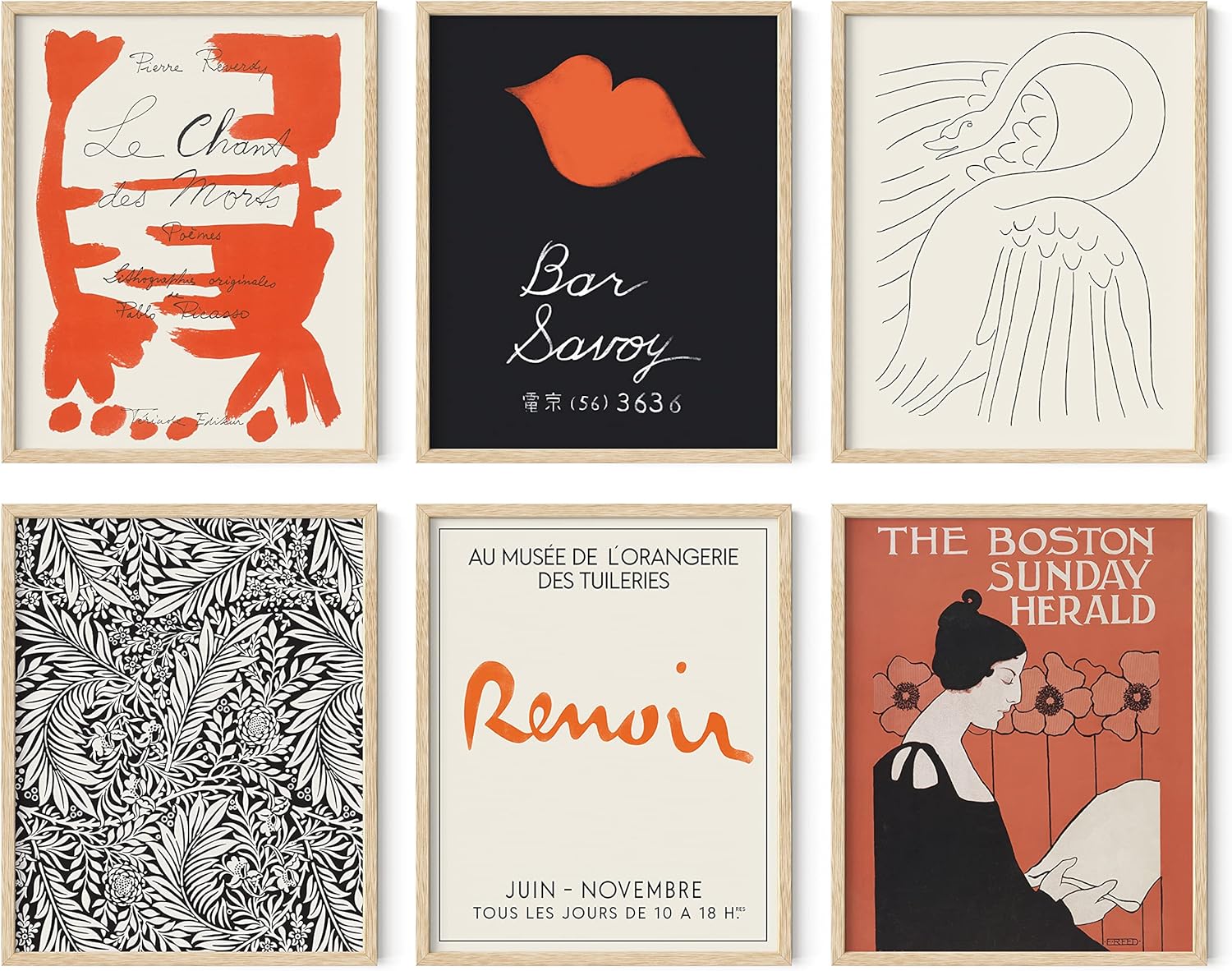 HAUS AND HUES Vintage Art Wall Decor Set of 6 Red Art