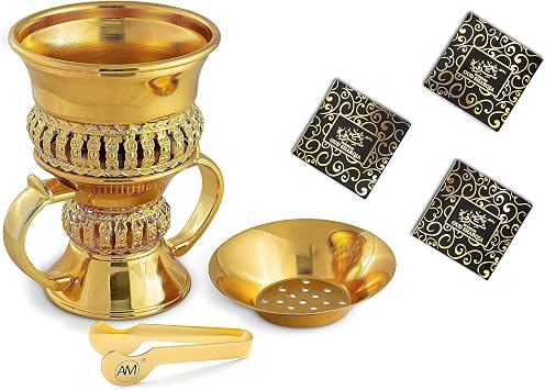 AM Bakhoor Incense Burner Kit with ARABIYAT Oud Sharqia Bakhoor Complete Charcoal Resin Burner Set with Ash Catcher, Tong, and 120g Arabic Incense Bricks | Perfect for Aromatherapy, Meditation, and