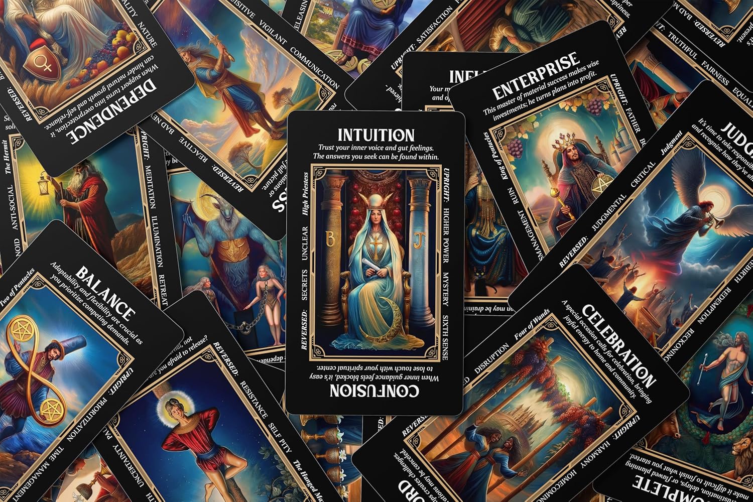 Arcanum: A Hybrid Tarot-Oracle Deck with Expanded Keywords by River Aether - 78 Tarot Cards with Meanings on Them for Beginners to Advanced Readers