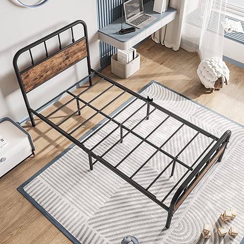 Miniatura 7 de Elegant Home Products Marcos de cama de metal con listones de acero resistente escudo y estribo no necesita somier fácil montaje para sala de estar