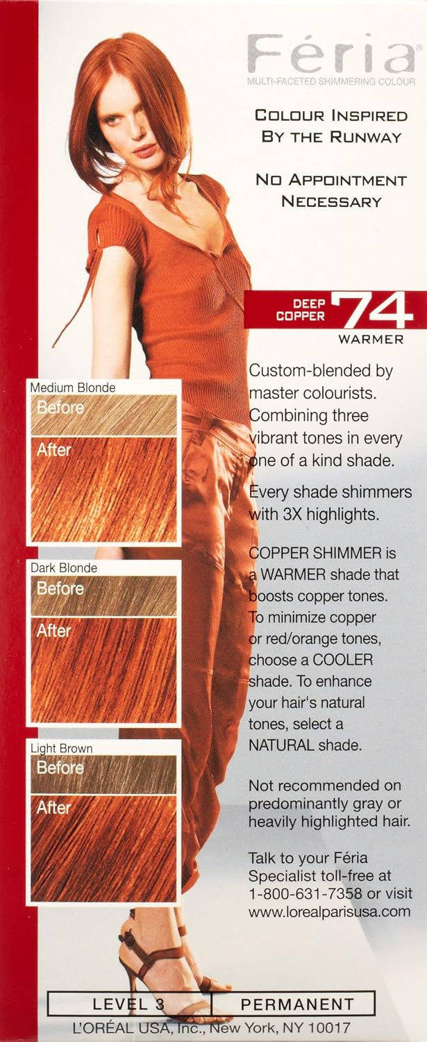 L'Oreal Paris Feria Multi-Faceted Shimmering Color, 74 Copper Shimmer (Deep Copper)