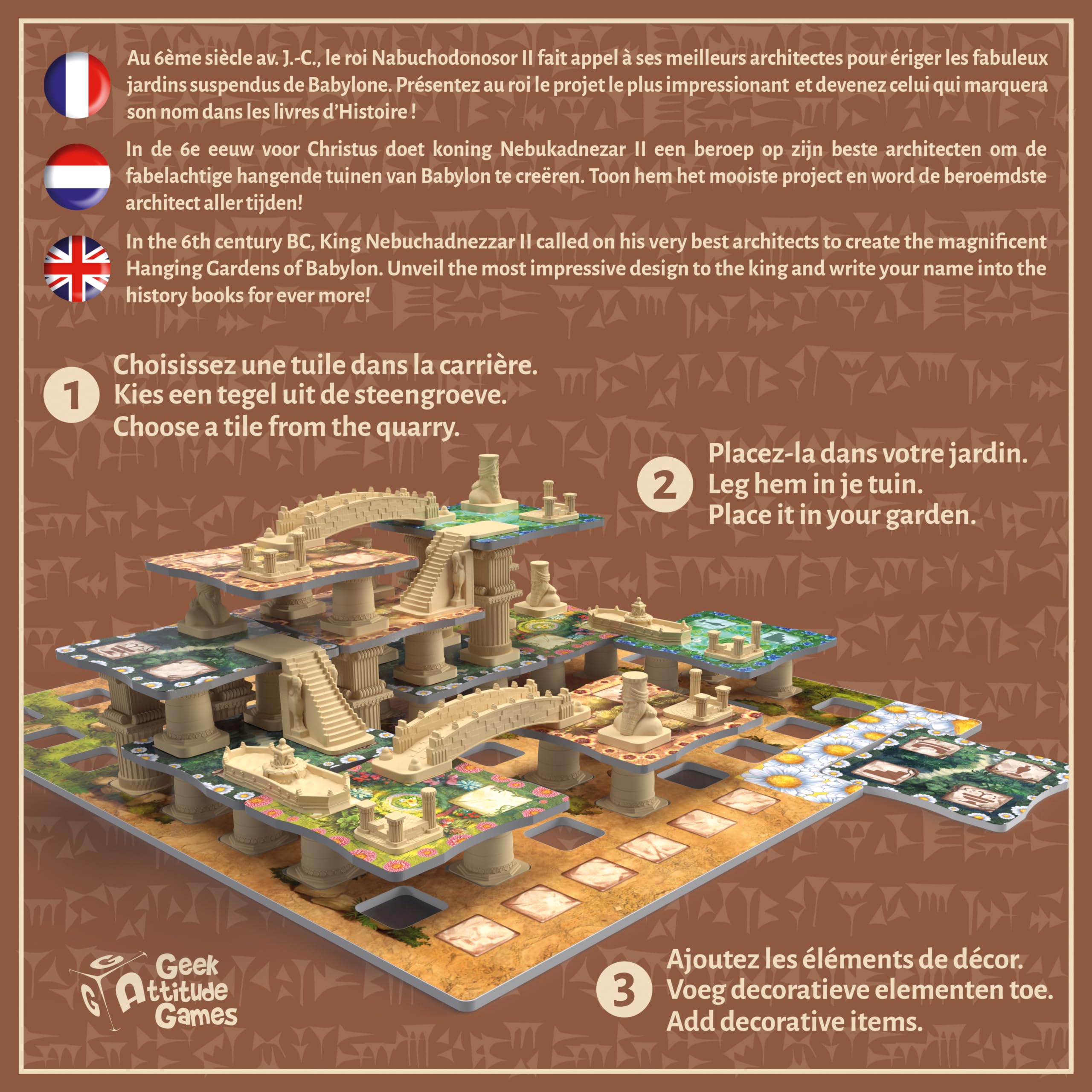 Asmodee - Babylon – Geek Attitude Games – Strategiespiel Geschichte und Architektur – 3D-Konstruktion – Familie/Inities – 8+ – 2 bis 4 Spieler – 45 Minuten – mehrsprachige Version
