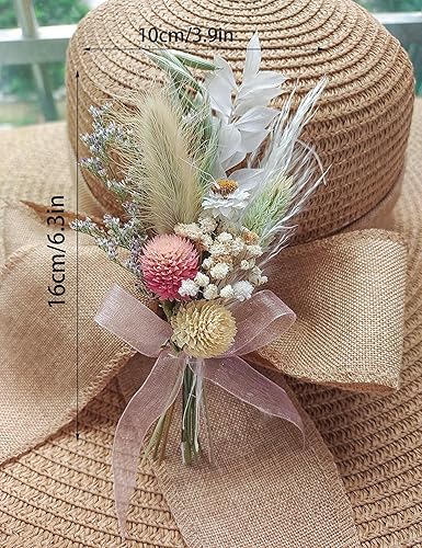 Miniatura 20 de xin's convey Mini Dried Flowert Set (Pack of 6), Orange Small Bouquet, Pampas Small Bouquet, Party Plate Decoration, Bridesmaid Flower Girl Proposal