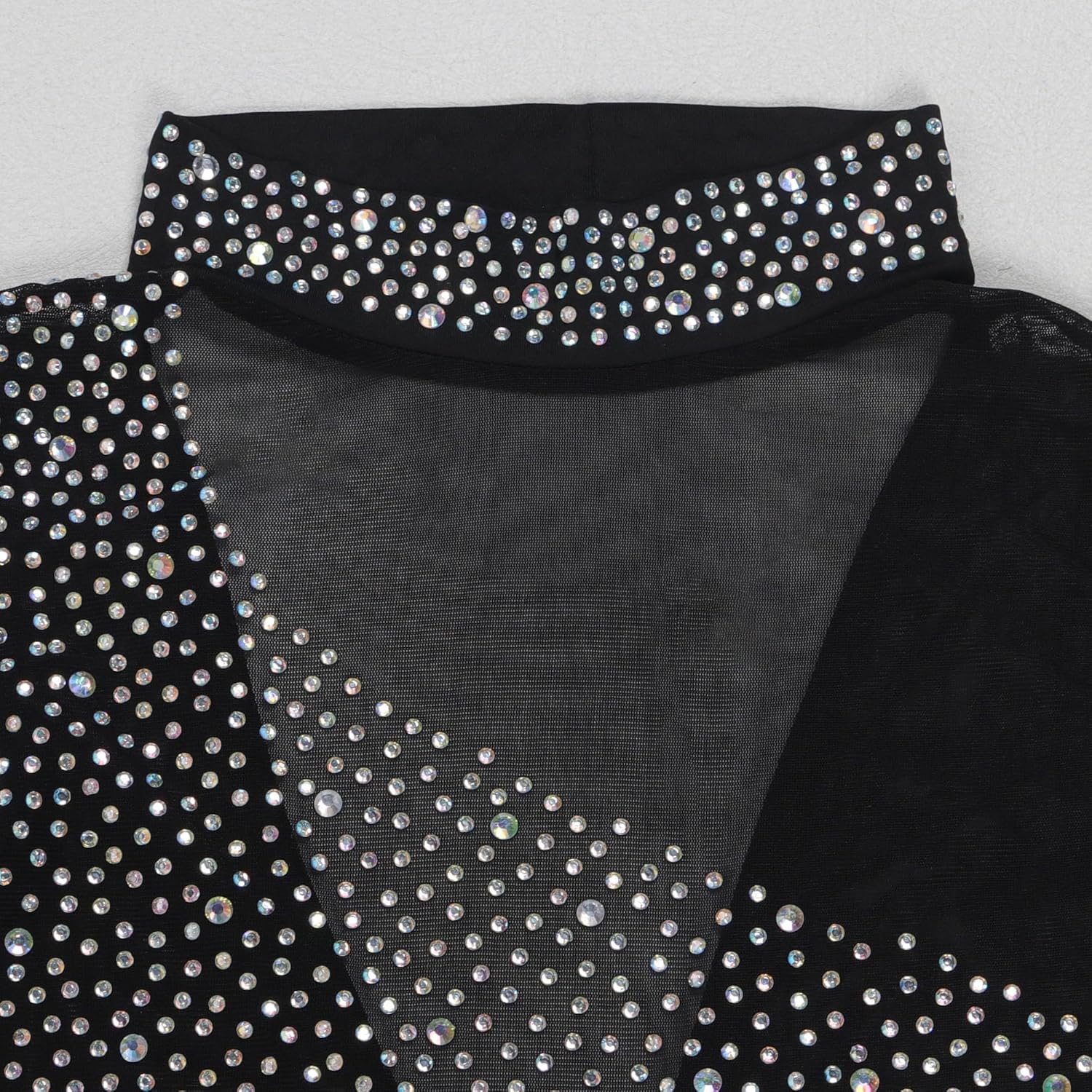 PORRCEY Women's Hot Drilling Craft Sexy Long Sleeve Mesh See Through Party Club Night Rhinestone Dress - Image 6