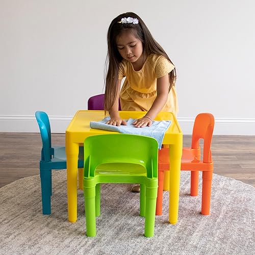 Miniatura 5 de Humble Crew - Juego de mesa y 4 sillas de plástico para niños, mesa de color amarillo vibrante y sillas de colores vibrantes