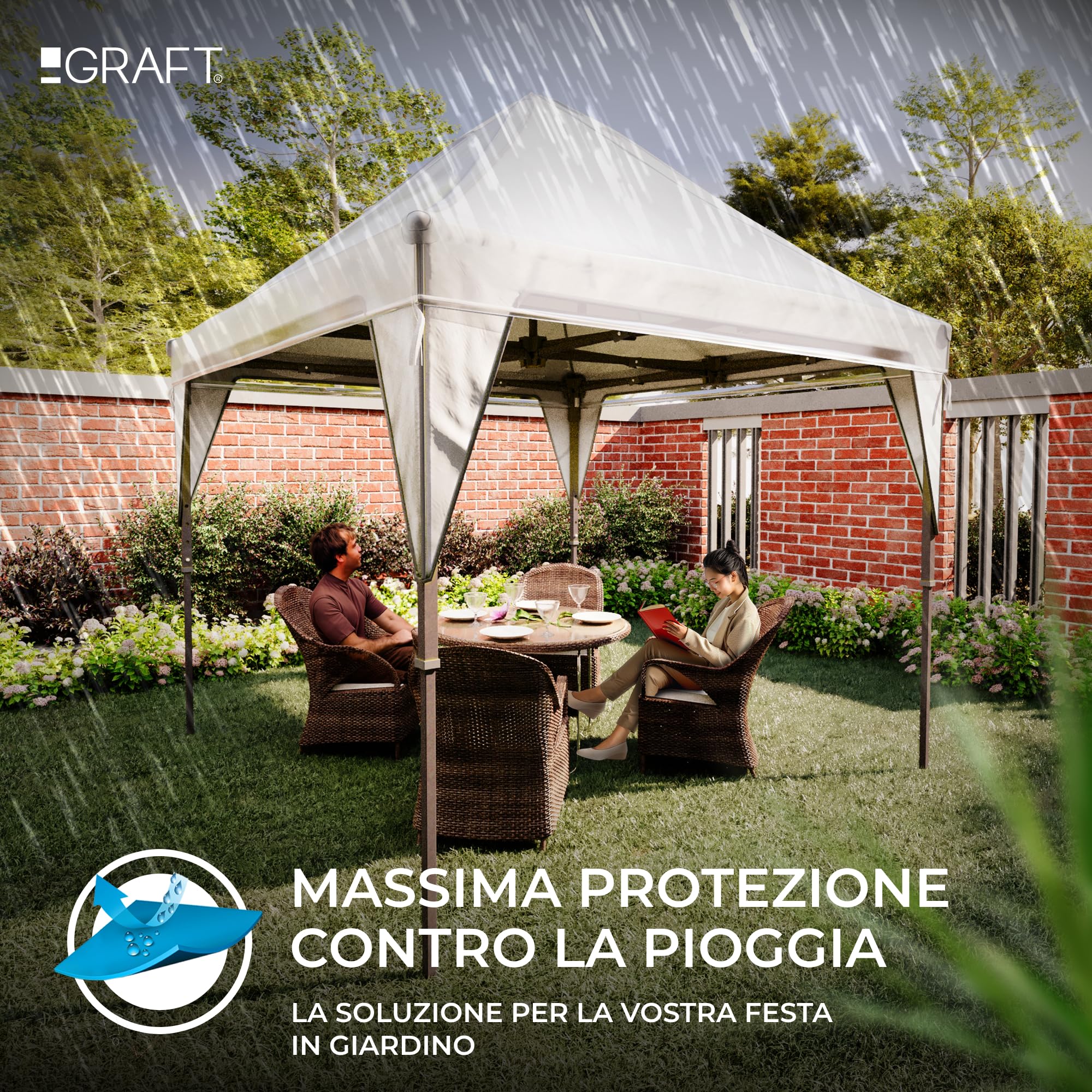 GRAFT copertura gazebo 3x3m | Protezione da pioggia | Ricambio impermeabile trasparente | Tenda giardino contro intemperie