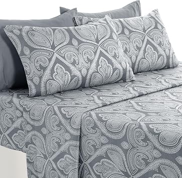 Grey Paisley Sheet Set, King - Ultra Soft Deep Pocket