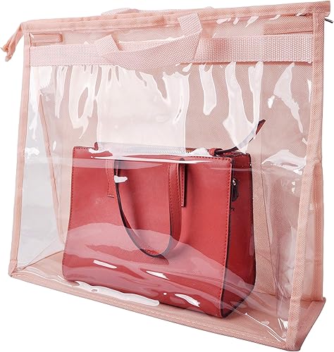 Vercord Bolso de PVC transparente sin polvo, a prueba de humedad, organizador de bolsa de almacenamiento con asa y cremallera, ahorra espacio para