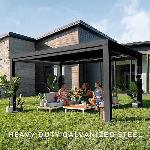Miniatura 6 de Backyard Discovery Trenton - Kit moderno de pérgola de acero galvanizado de 14 x 12 pies con toldo tipo vela, durabilidad para todas las estaciones,