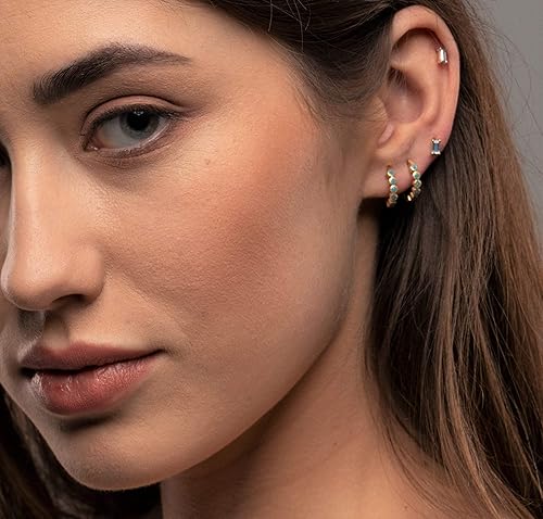 Miniatura 2 de VACRONA Gold Hoop Earrings Huggie for Women Cubic Zirconia 14k Gold Plated Small Huggie Hoops Earrings Hypoallergenic Jewelry Gifts