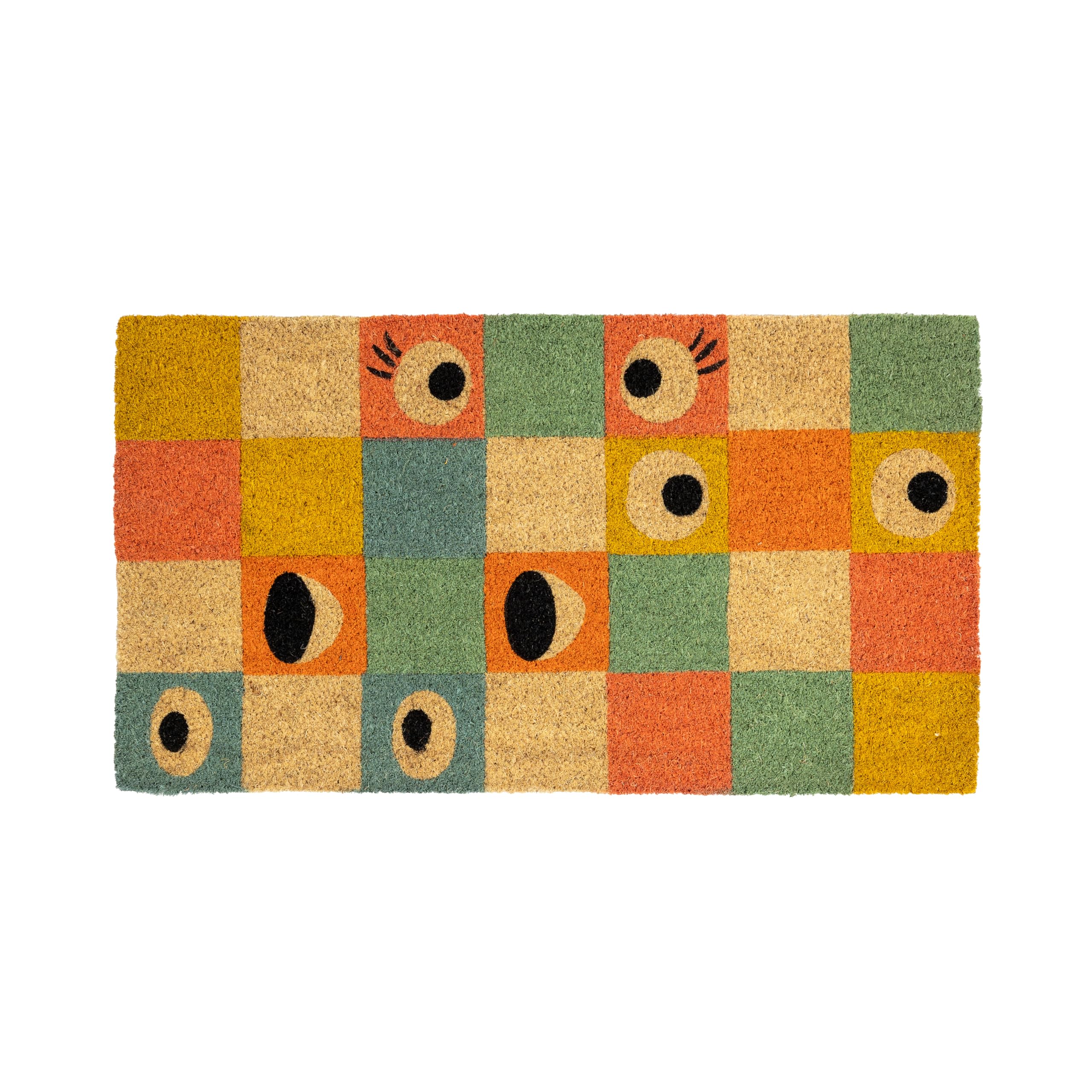 Fisura – Felpudo Original “ojos” de Coco con Base antideslizante de PVC. Felpudo entrada casa. Felpudo de Cuadros. Pintado a Mano. Medidas:70 cm x 40