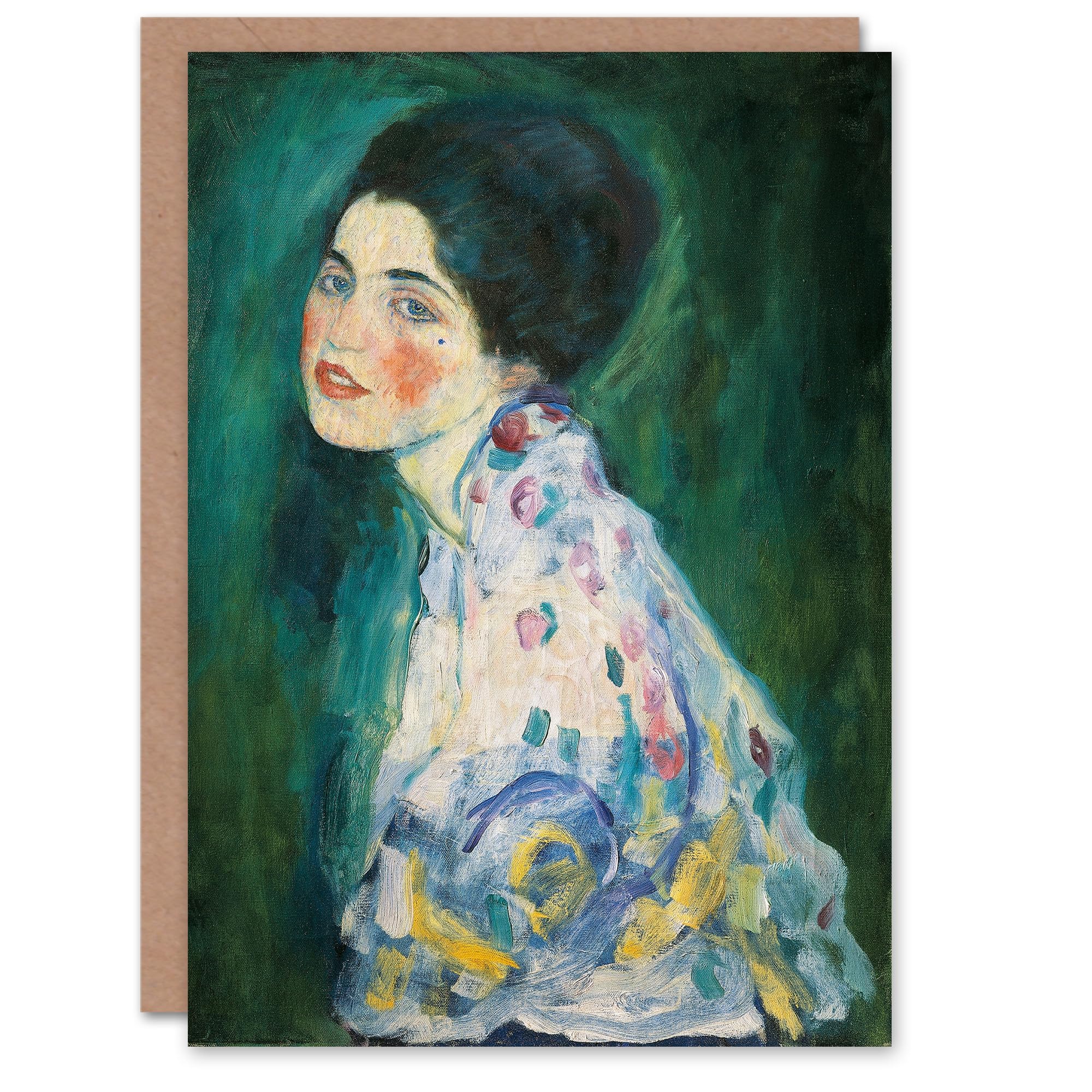 Artery8 Gustav Klimt Portrait of a Lady in Floral Dress Greeting Card - Green