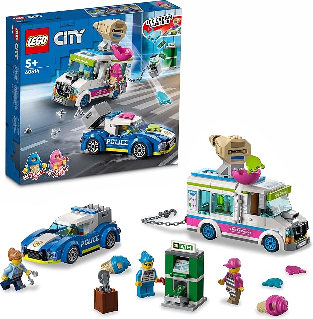 LEGO 60314 City Ice Cream Truck Police Chase Van Car Toy for Girls and Boys age 5 Plus Years Old with Splat Launcher & Interceptor Vehicle