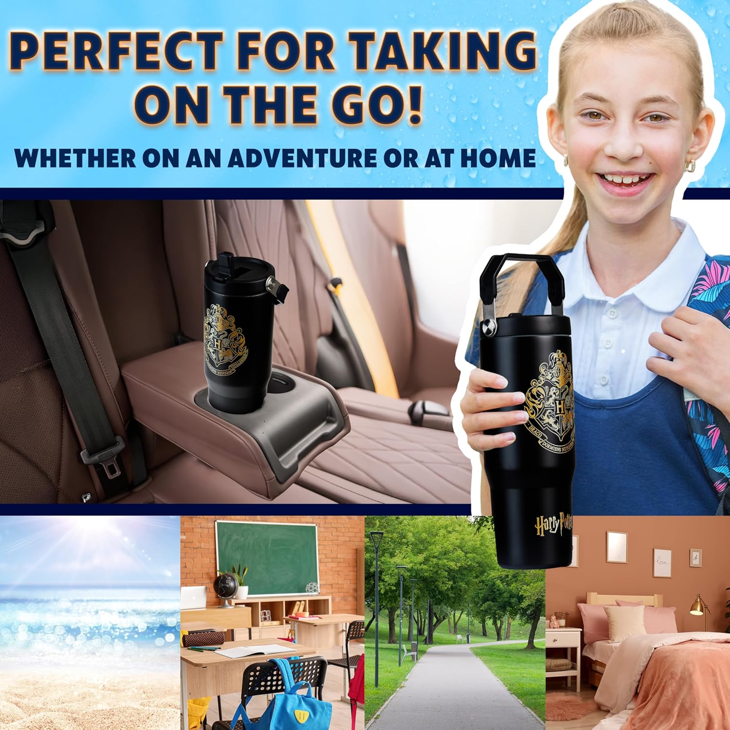 Get Trend Harry Potter Tumbler with Straw 30oz Kids Teens Insulated Cup with Lid Handle Travel Mug Cups with Lids for School Sports Gifts for Kids (Black Harry Potter) - Image 3