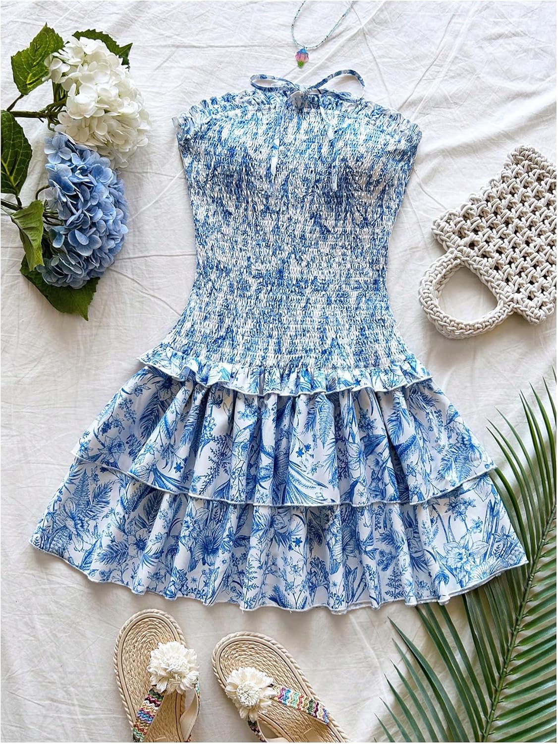 Floerns Women's Floral Strapless Tube Mini Dress Smocked Layered Ruffle A Line Summer Dresses - Image 5