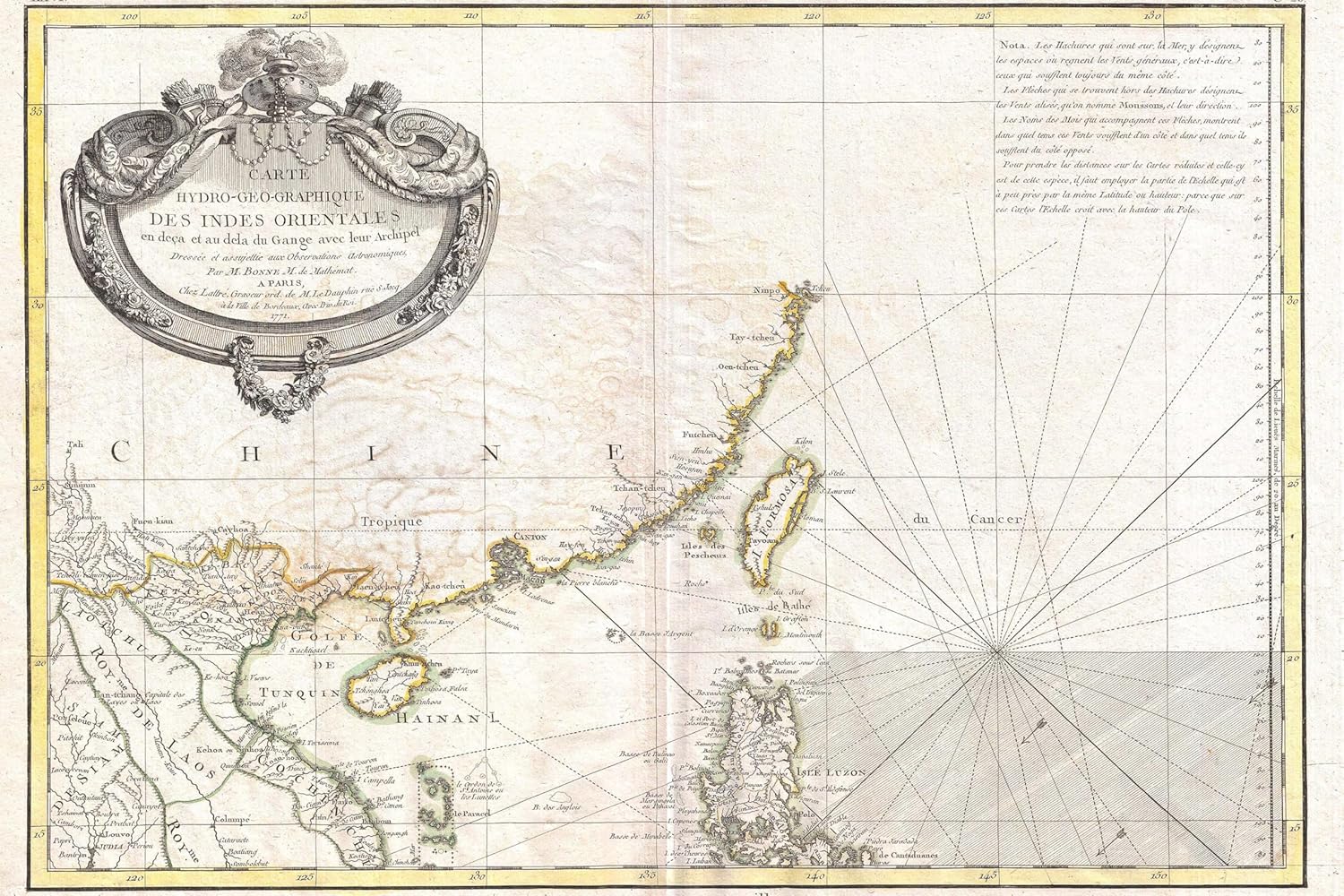 History Galore 28"x42" Gallery Poster, 1771 Bonne Map of vietnam Tonkin (Vietnam) China, Formosa (Taiwan) and Luzon (Philippines)