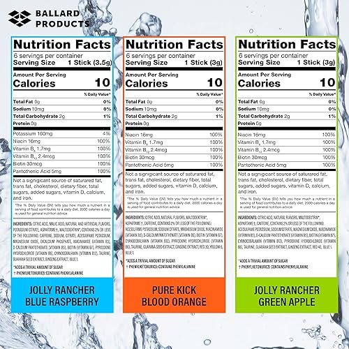 Miniatura 6 de Pure Kick - Mezcla de bebida energética paquete variado de 6-6 cajas de 3 sabores, naranja sangre pura, frambuesa azul Jolly Rancher y manzana verde