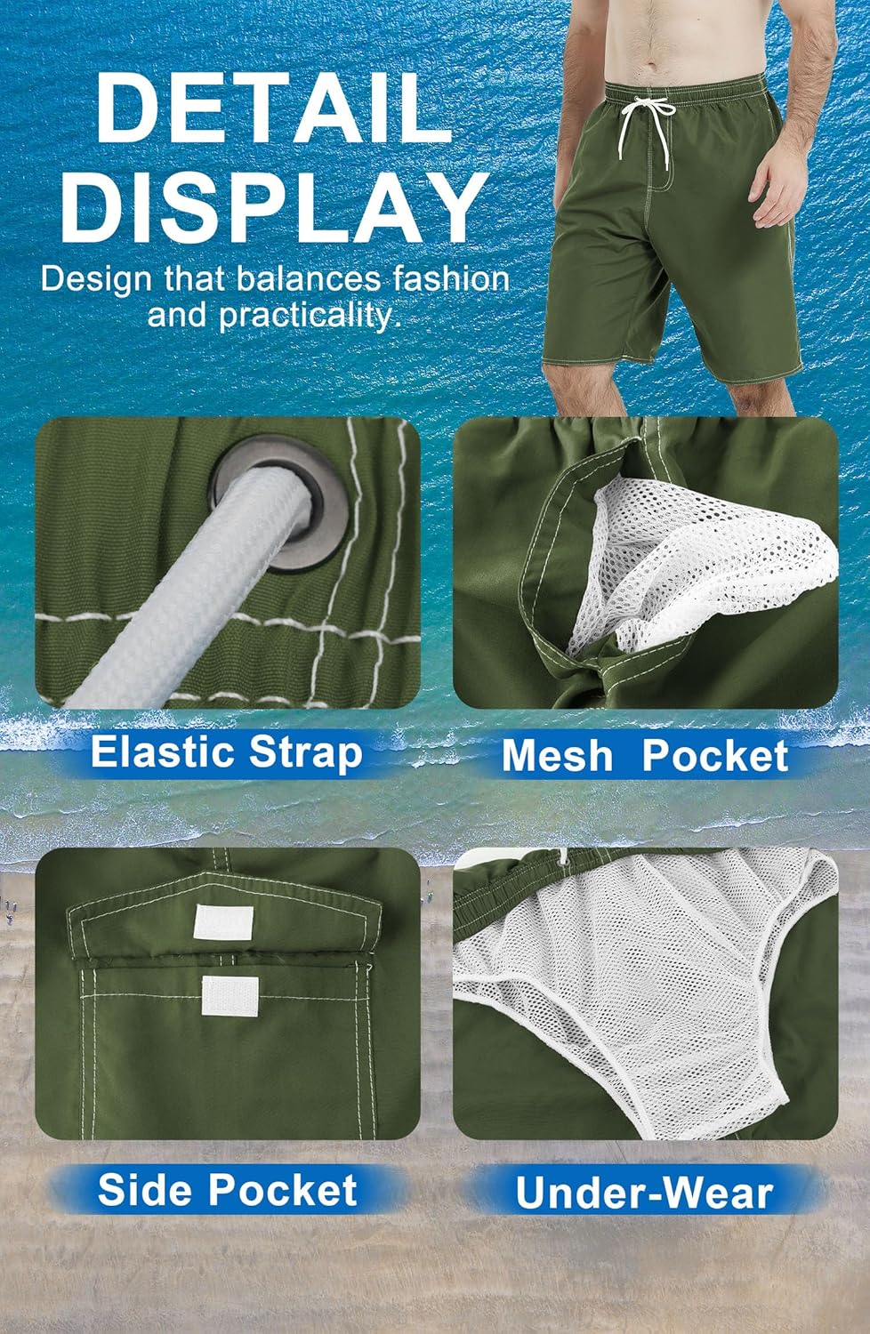 Landisun Mens Swim Trunks Board Shorts Swimsuit Swimwear Swim Shorts Bathing Suits Quick Dry with Mesh Lining - Image 2