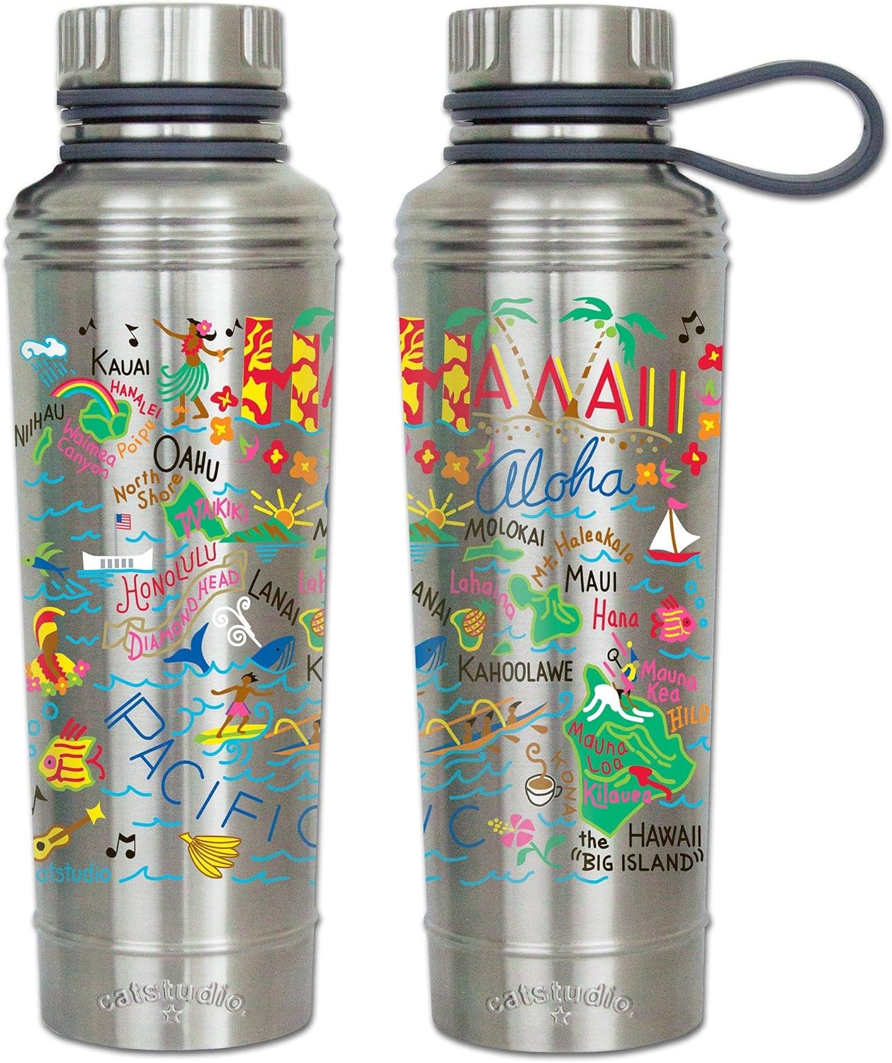 Catstudio Hawaii Stainless Steel Water Bottle | Triple Wall Insulation With Non Slip Bottom | Great For Running, Hiking, Sports, & Travel