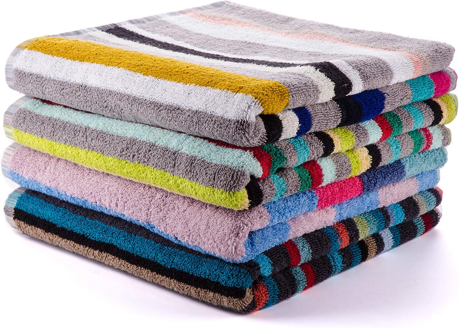 4 Pack Luxury Striped Bath Towels – 100% Cotton – Large 27"x54" – Soft, Absorbent, for Bathroom & Shower