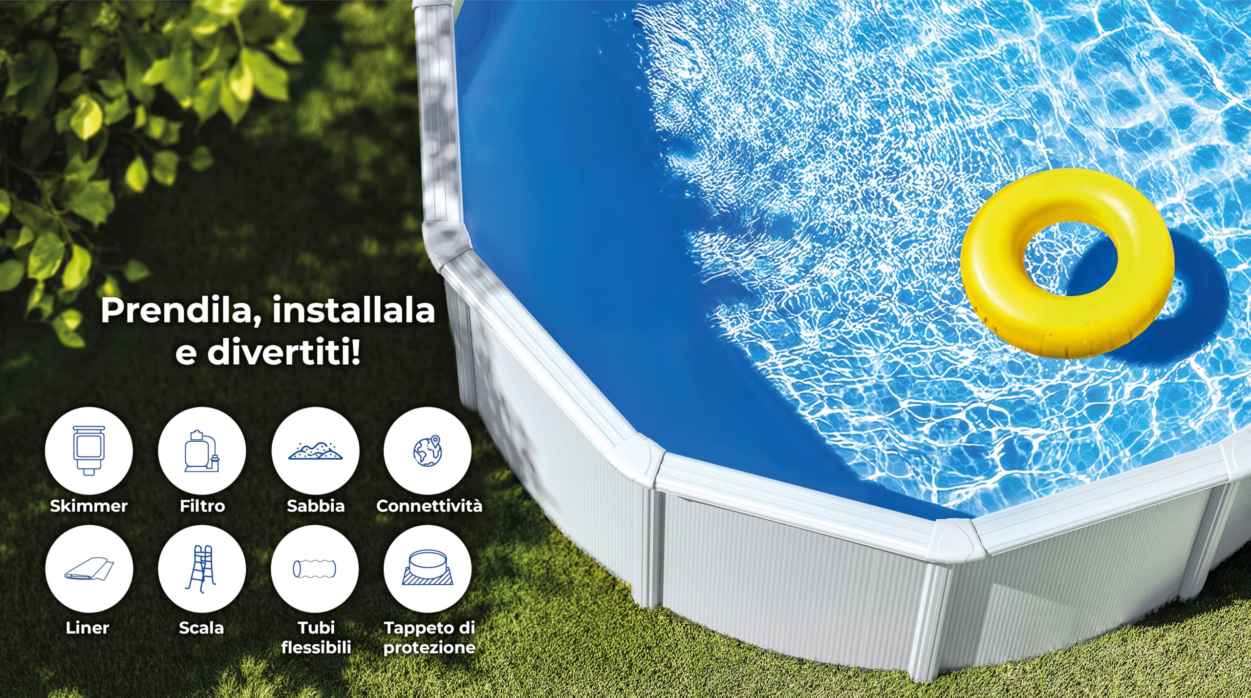Piscina Gre KITPROV6188 Haiti. - Piscina fuori terra in acciaio, ovale in acciaio, colore bianco. Piscina scomponibile per Giardino. 610 x 375 x 132 cm