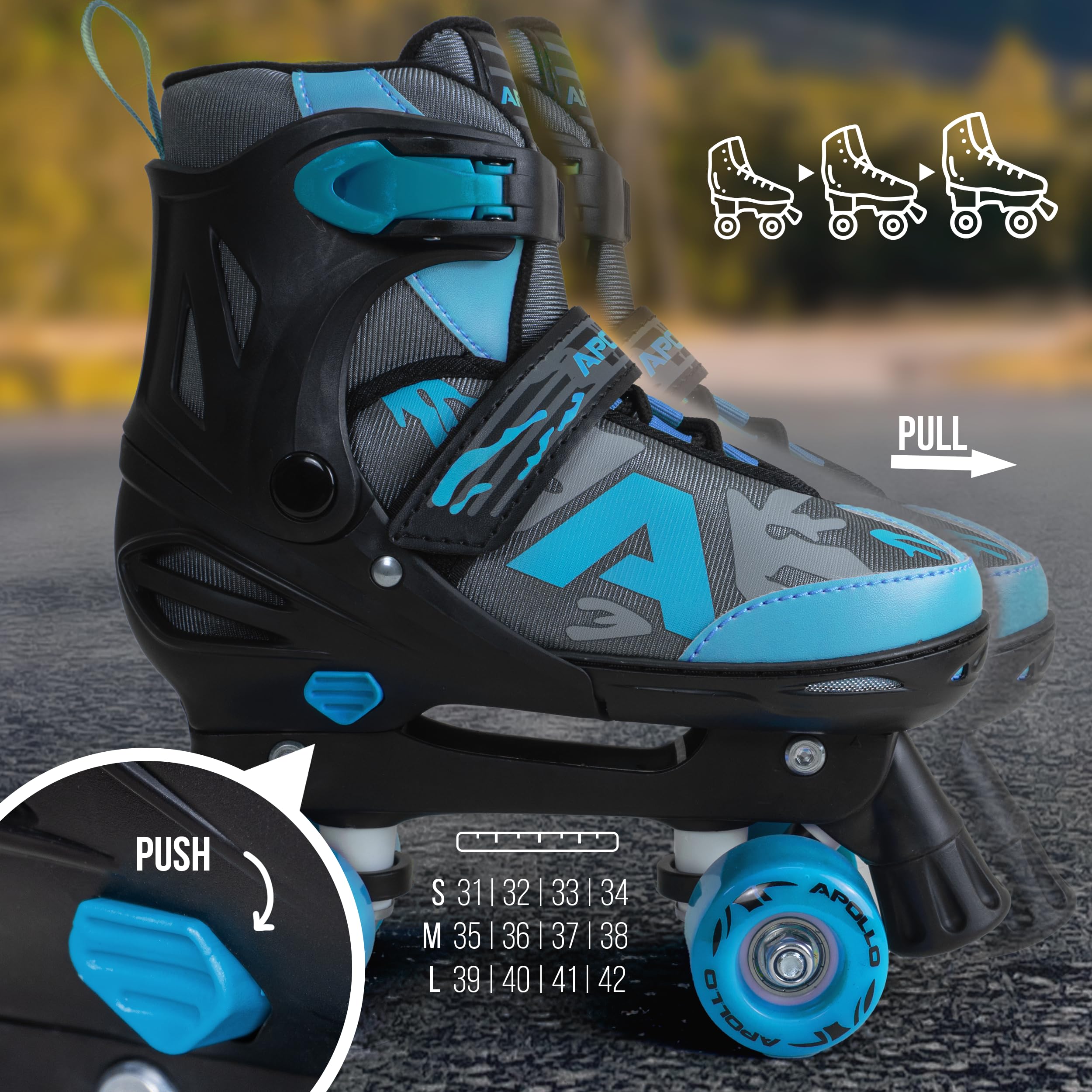 Apollo Champion Regolabile Quad Skate – Pattini a rotelle regolabili per bambini, comodi e regolabili, per ragazze e ragazzi, taglie 31-42