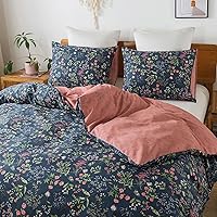 Vista 51 de HoneiLife Juego de funda de edredón floral 100% algodón, 3 piezas, suave, ropa de cama botánica con cierre de cremallera y lazos en las esquinas
