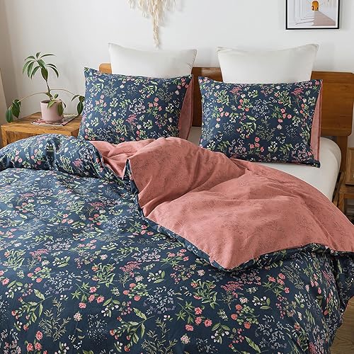 Miniatura 69 de HoneiLife - Juego de funda de edredón floral 100% algodón, 3 piezas, botánica, ropa de cama con cierre de cremallera y lazos en las esquinas
