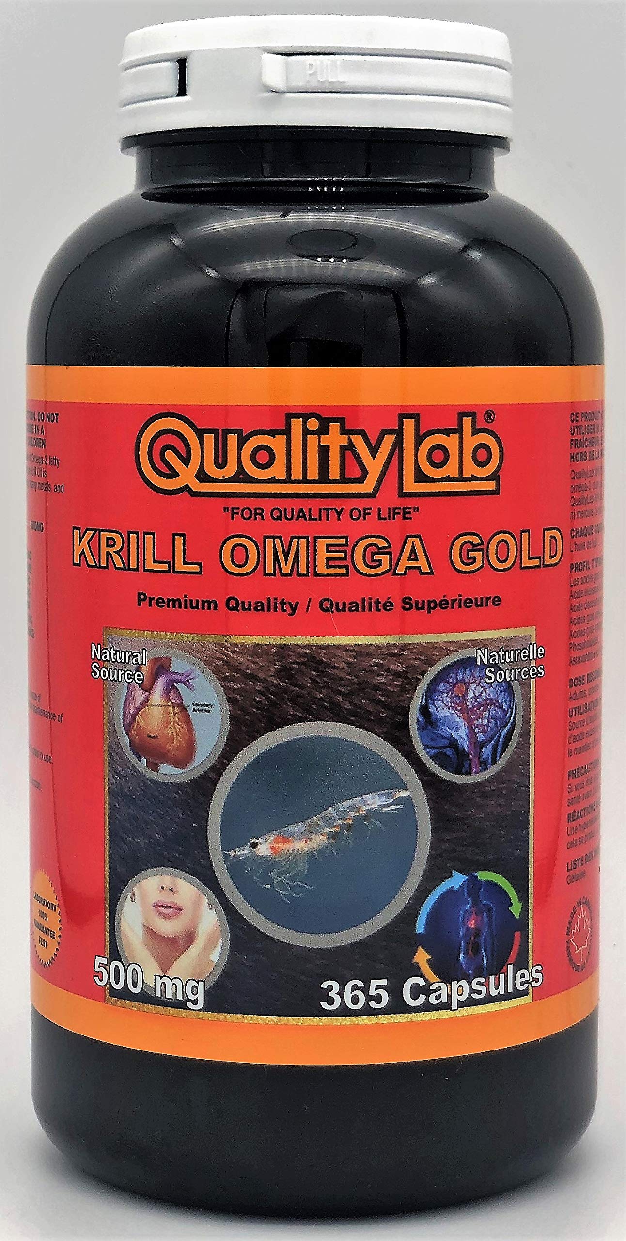 Qualitylab Krill Oil Omega Gold 500 mg 365 Capsules (Made in Canada)