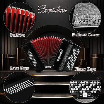 Accordion - 62 Key 60 Bass Professional Piano Model with Backpack & Strap | Lightweight, Portable Design for Beginners, Students & Adult Musicians (Black)