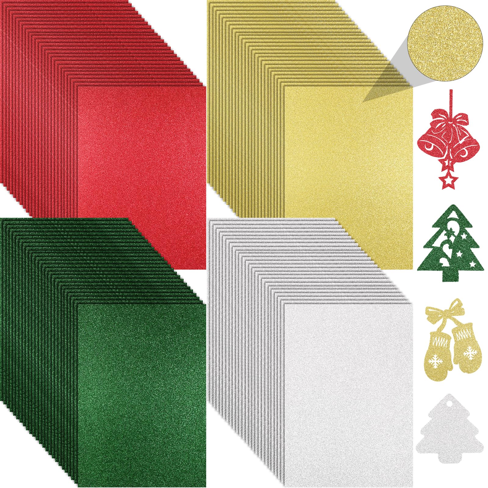 Snapklik.com : 100 Sheet Christmas Glitter Cardstock Paper Metallic ...