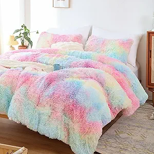 Smoofy Fluffy Twin Comforter Set, Faux Fur Comforter Set, Luxury Fuzzy Twin Bedding Set, Soft Shaggy Bed Set for All Season, 2 Pieces - 1 Comforter & 1 Pillowcase, Tie-Dye Pink