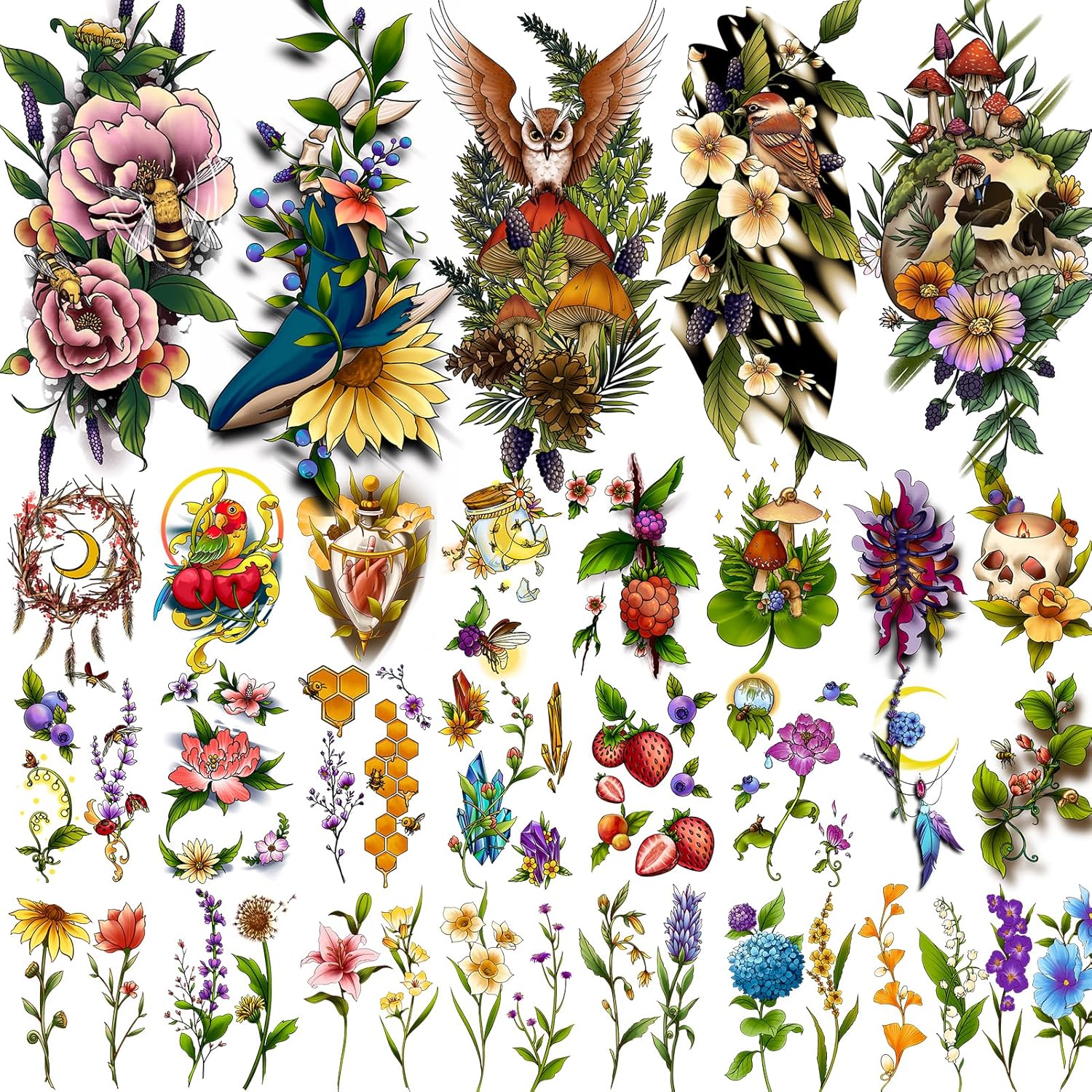 Amazon.com : EMOME Colorful Realistic Temporary Tattoos for Women, Long ...