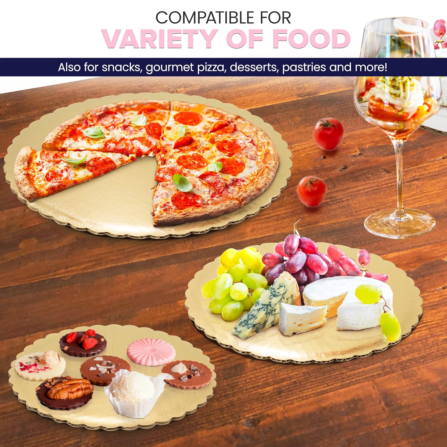 Best Quality 🔥 [20 Pack] 6” Gold Corrugated Cake Board - Laminated Circle Scalloped Cardboard, Round Base, Pizza, Pie, Desserts and Pastries Food Trays, Grease Proof and Moisture Resistant