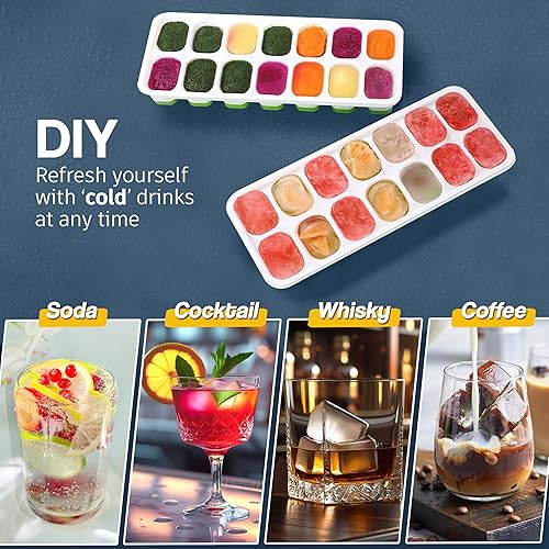 Miniatura 8 de CKE - Bandeja para cubitos de hielo con tapa y contenedor (paquete de 4, rojo) bandejas de hielo de plástico de silicona para congelador, bandejas