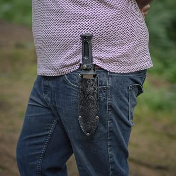 Hori Digging Knife - 7.5 Inches, with Leather Sheath, Black