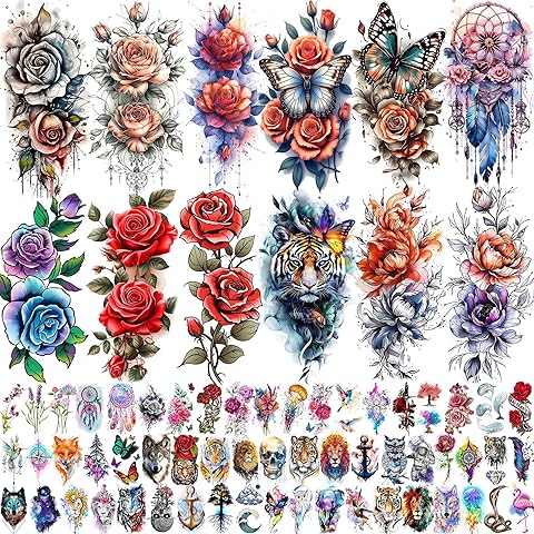 69 Sheets Watercolor 3D Rose Flowers Temporary Tattoos For Women Girls Adults, Real...