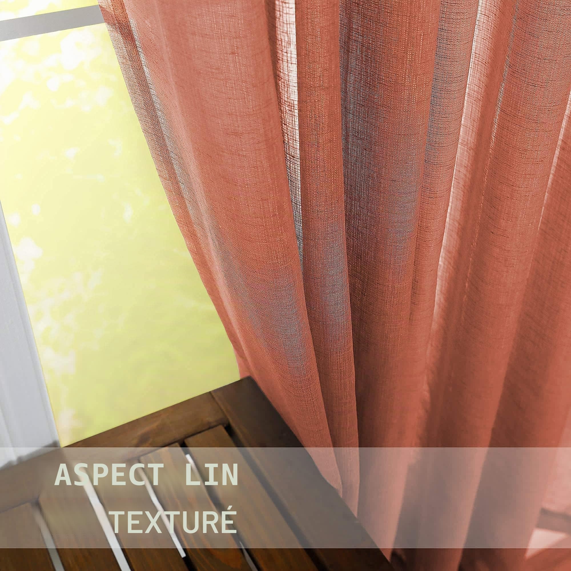 Lot de 2 Rideaux Semi-Transparents en Lin synthétique avec Passe-Tringle pour Chambre à Coucher et Chambre à Coucher (Terre Cuite) – 213 x 213 cm de Long – Orange brûlé