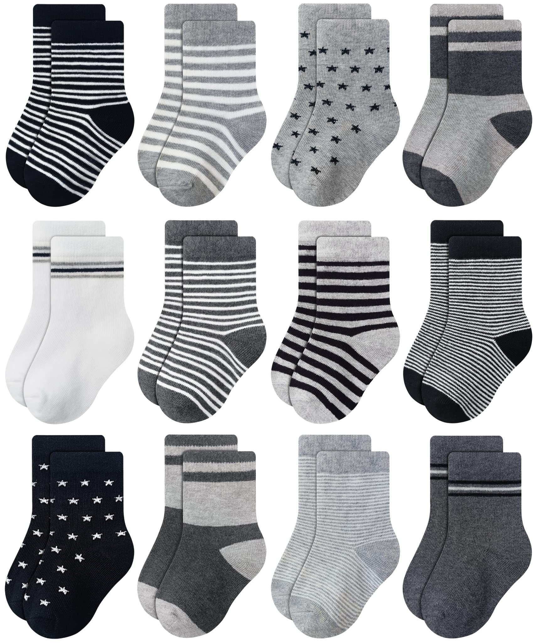 RATIVE Basic Socken Baumwolle Crew für Unisex Baby Säugling Kleinkind Kinder Jungen Mädchen, 12 Paar/Ru-3cun