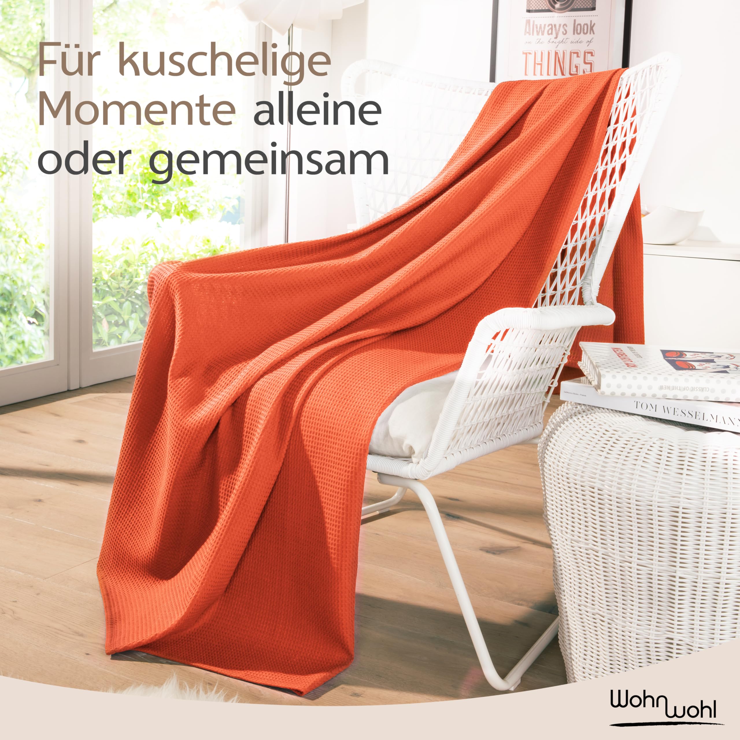 Tagesdecke 150x200cm 100% Baumwolle Waffelpique Sommerdecke Koralle