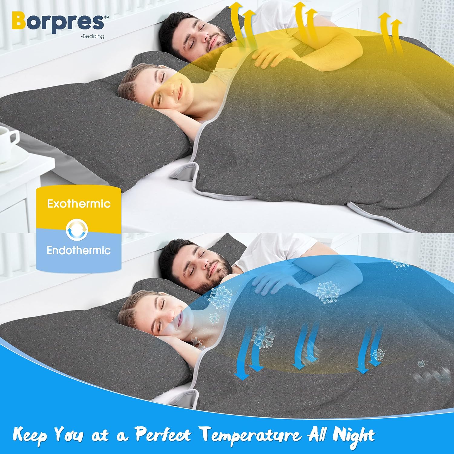 BORPRES Cooling Blanket,Japanese Chill-Plus Tech,Q-MAX>0.43 Cooling Fiber, Absorbs Heat Keep Cool,Double Sided Design,Idea for Hot Sleeper Night Sweats All Seasons,Small（51“×63”）,Hemp Ash