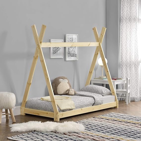 Letto Capanna Per Bambini In Legno Di Pino - Stile Montessori, 70x140cm, Bianco - Foto 5